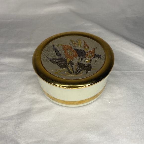 HIMARK The Art of Chokin Japan 24K Gold Trim Porcelain Trinket Box Flowers - Picture 2 of 4